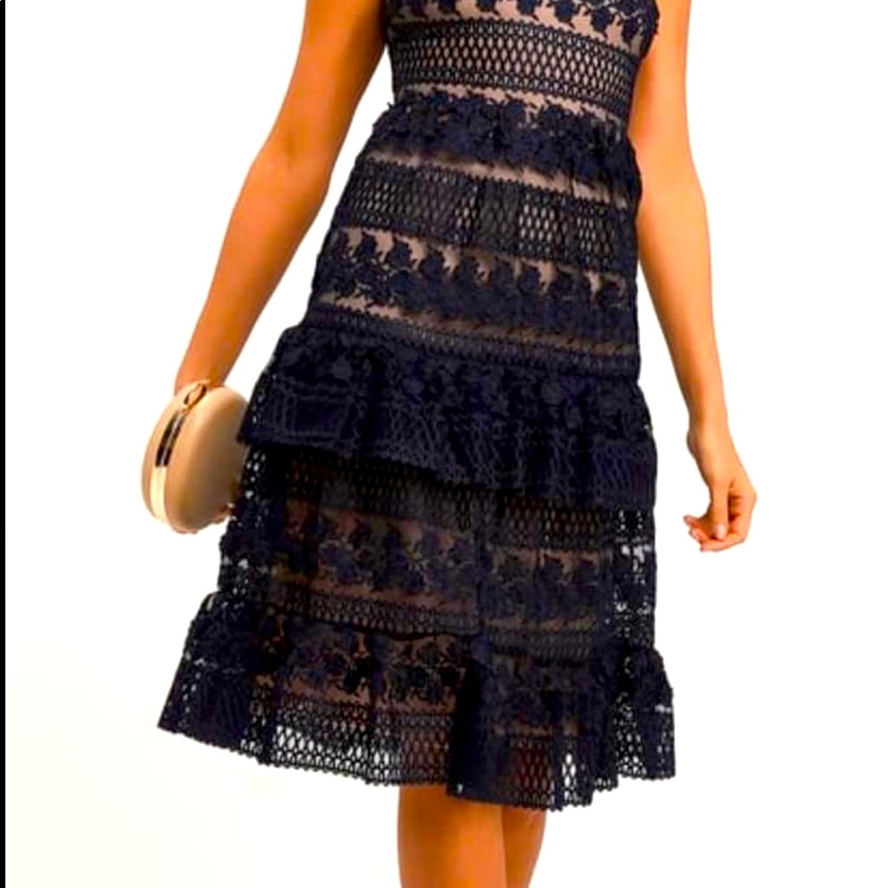 MIDI navy blue and beige dress